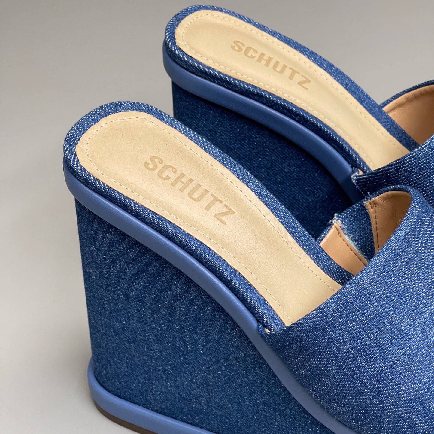 SCHUTZ Dalle Denim Women's Wedge Sandal Blue Platform Shoe Sz 8.5B (New)