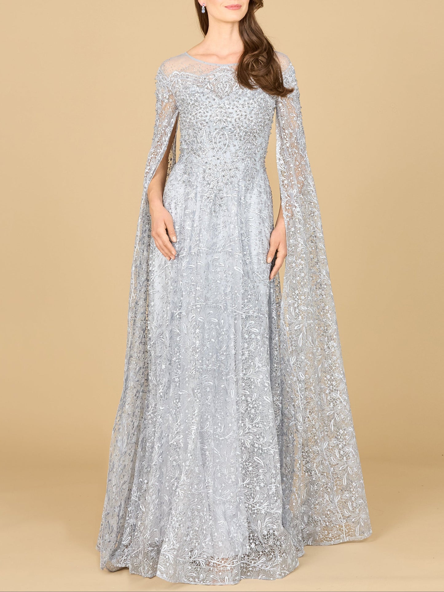 Lace Gown with Dramatic Cape Sleeves | Lara 29454