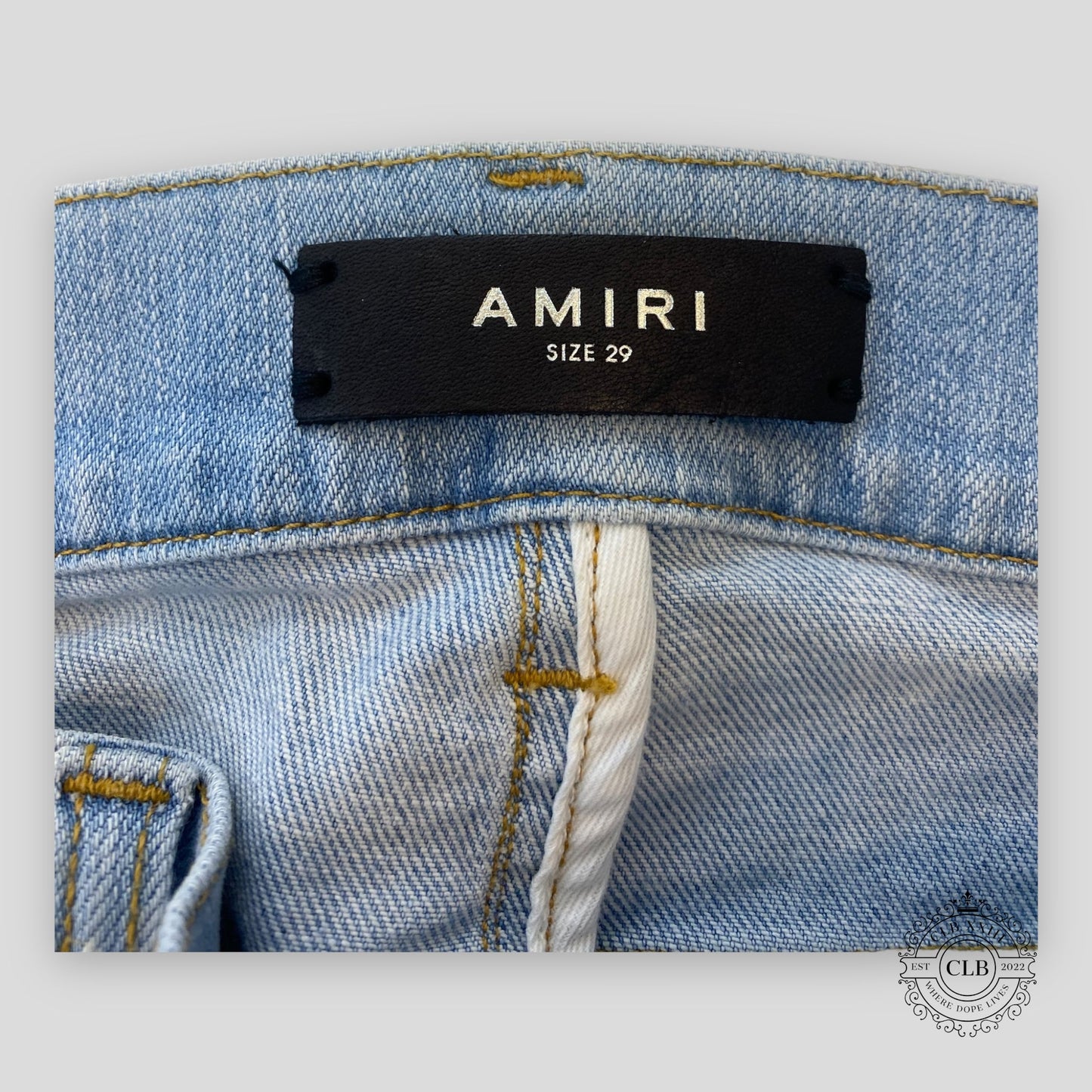 AMIRI PLAID THRASHER JEANS - LIGHT INDIGO/PEACH