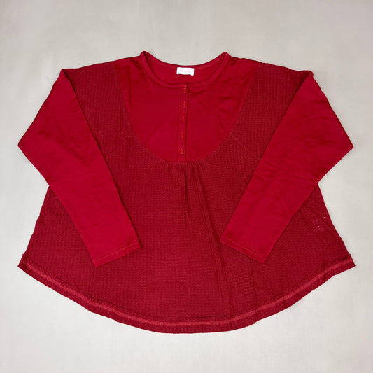 PINK LILY Take the Leap Henley Waffle Knit Blouse Women's Sz L Cranberry PL903 (New)