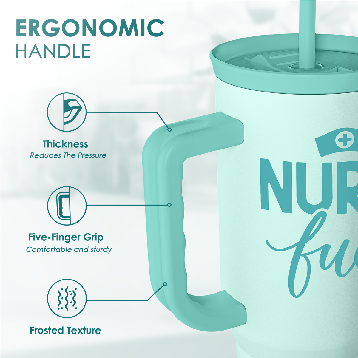 Nurse Gift Tumbler 40oz with Handle and Straw - Nurse Fuel Insulated Stainless Steel Travel Coffee for Nurses Nursing Friend Student - Gifts for Nurse Week, Appreciation, Birthday, Christmas