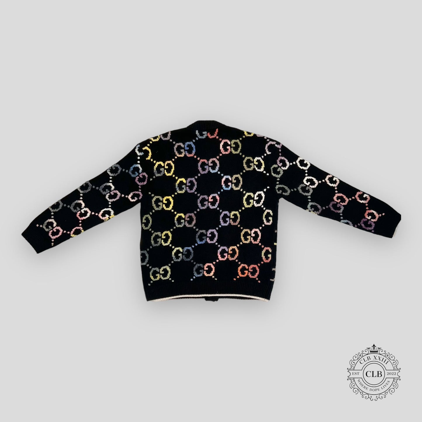 GUCCI GG MOTIF KNIT CARDIGAN - BLACK/MULTICOLOR