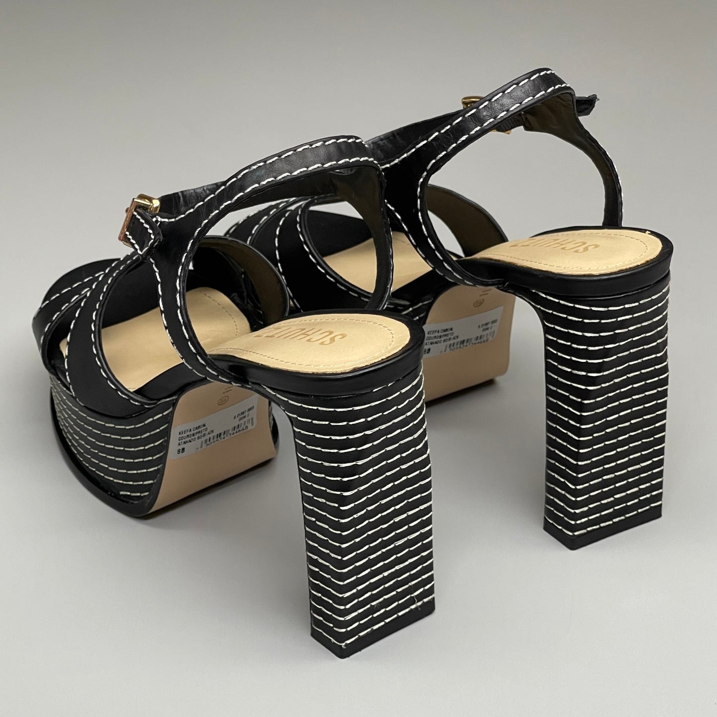 SCHUTZ Keefa Casual Women's Leather Sandal Black Platform 4" Heel Shoes Sz 10.5B (New)