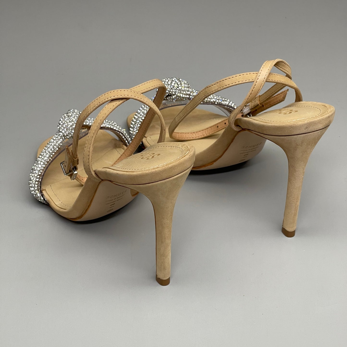 SCHUTZ Peaky Nubuck & Vinyl Multimaterial Women's Sandal Heel Light Nude Sz 6B (New)