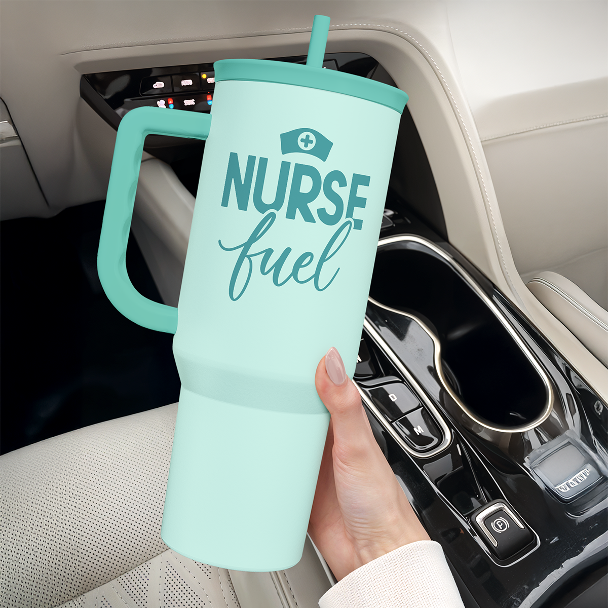 Nurse Gift Tumbler 40oz with Handle and Straw - Nurse Fuel Insulated Stainless Steel Travel Coffee for Nurses Nursing Friend Student - Gifts for Nurse Week, Appreciation, Birthday, Christmas