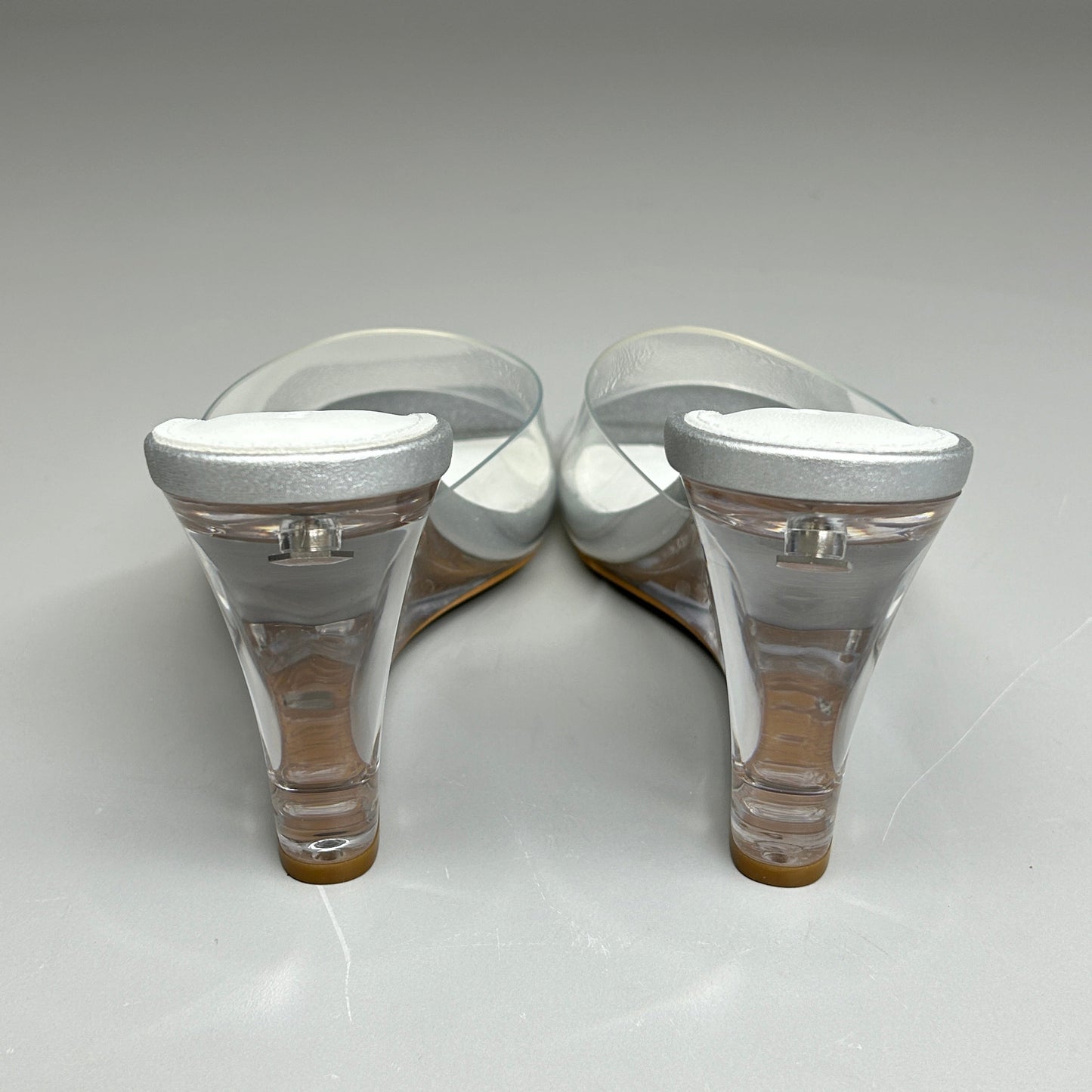 TONY BIANCO Alessi Clear Vinylite/Silver Wedges Women's Heels Sz 8 (New)