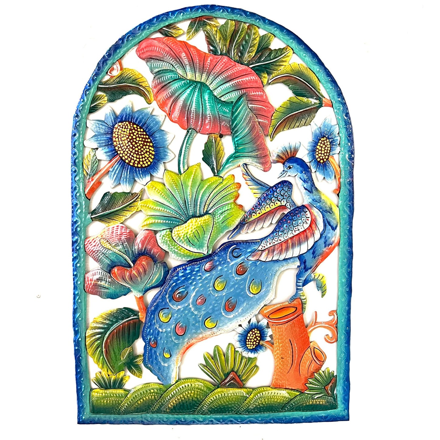 Arched Peacock and Flowers