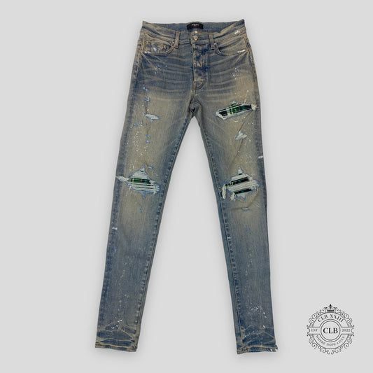 AMIRI MX1 PLAID JEANS - CLAY INDIGO/GREEN