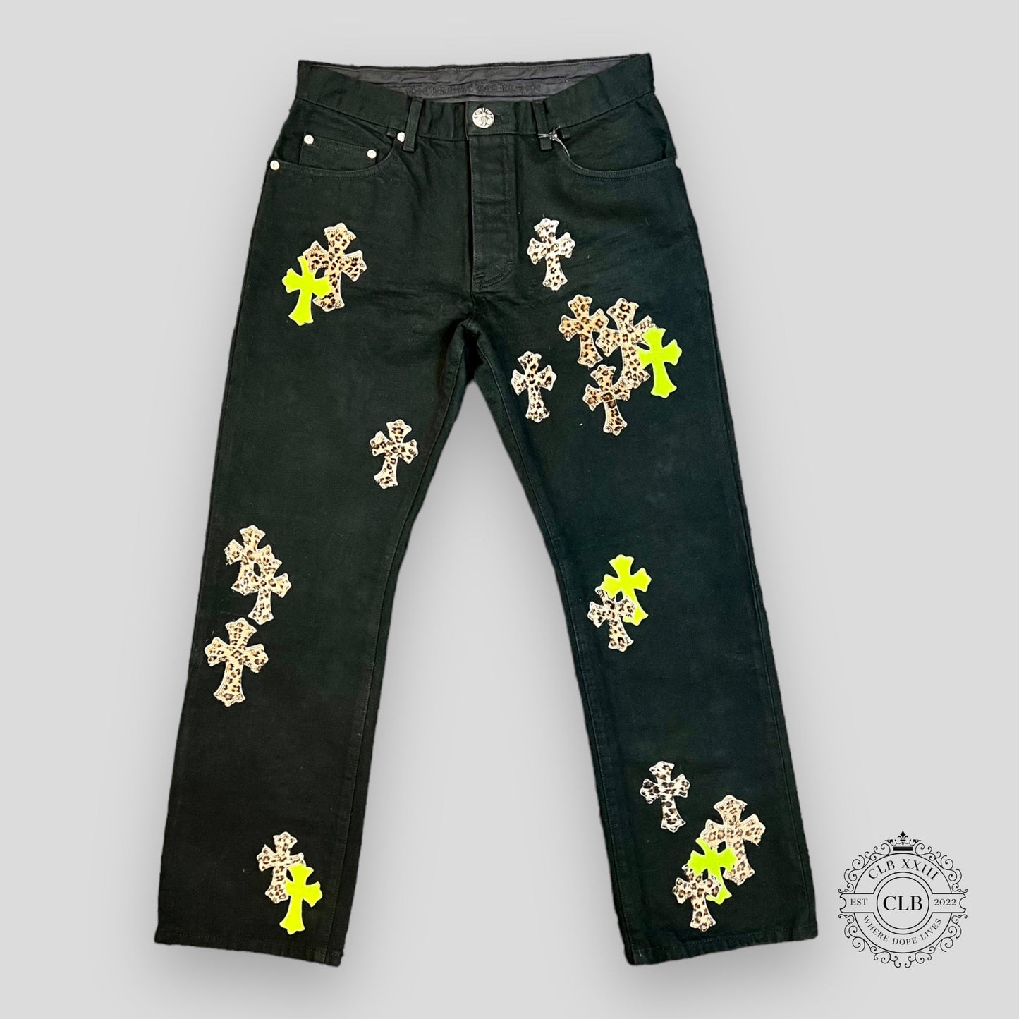 CHROME HEARTS PATCHWORK JEANS - LEOPARD / GREEN