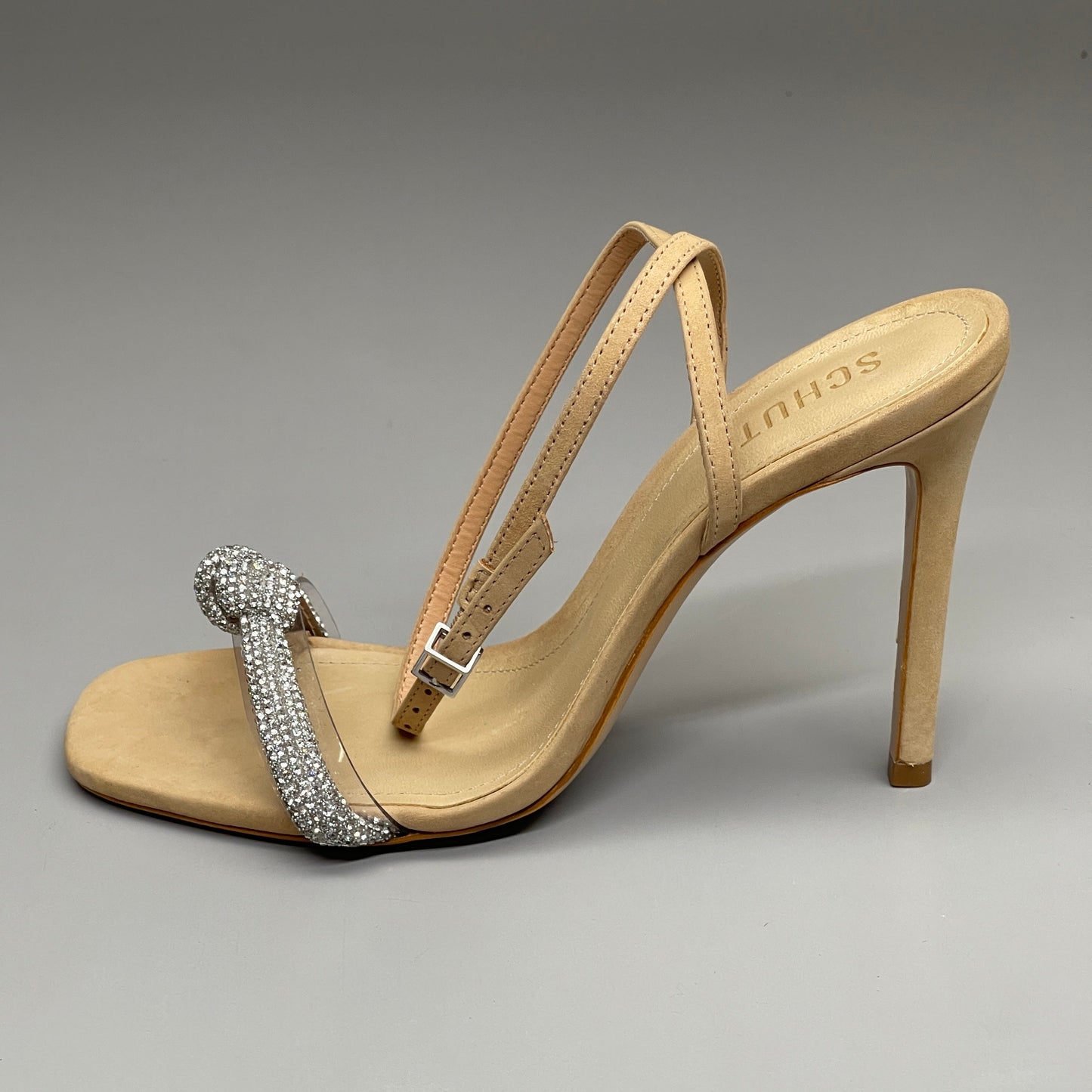 SCHUTZ Peaky Nubuck & Vinyl Multimaterial Women's Sandal Heel Light Nude Sz 7.5B (New)