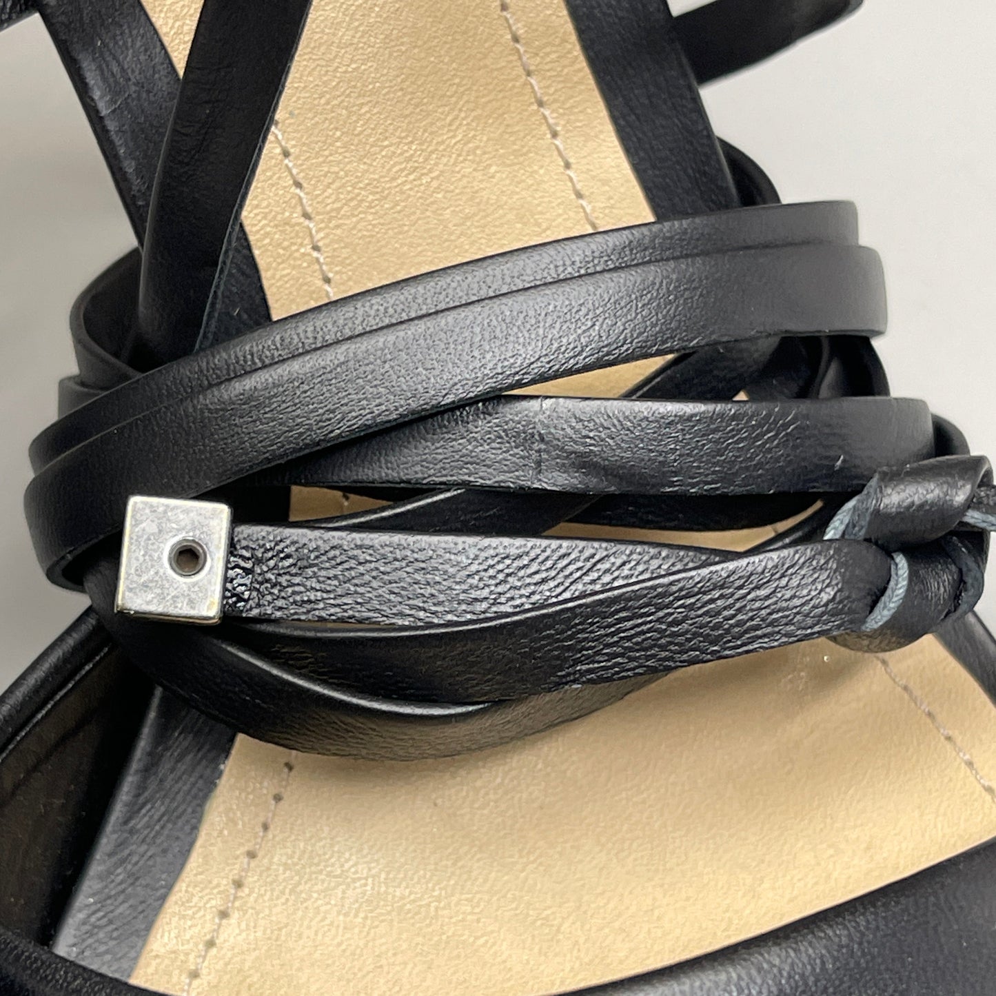 SCHUTZ Bryce Ankle Tie Women's Leather High Heel Strappy Sandal Black Sz 9.5B (New)
