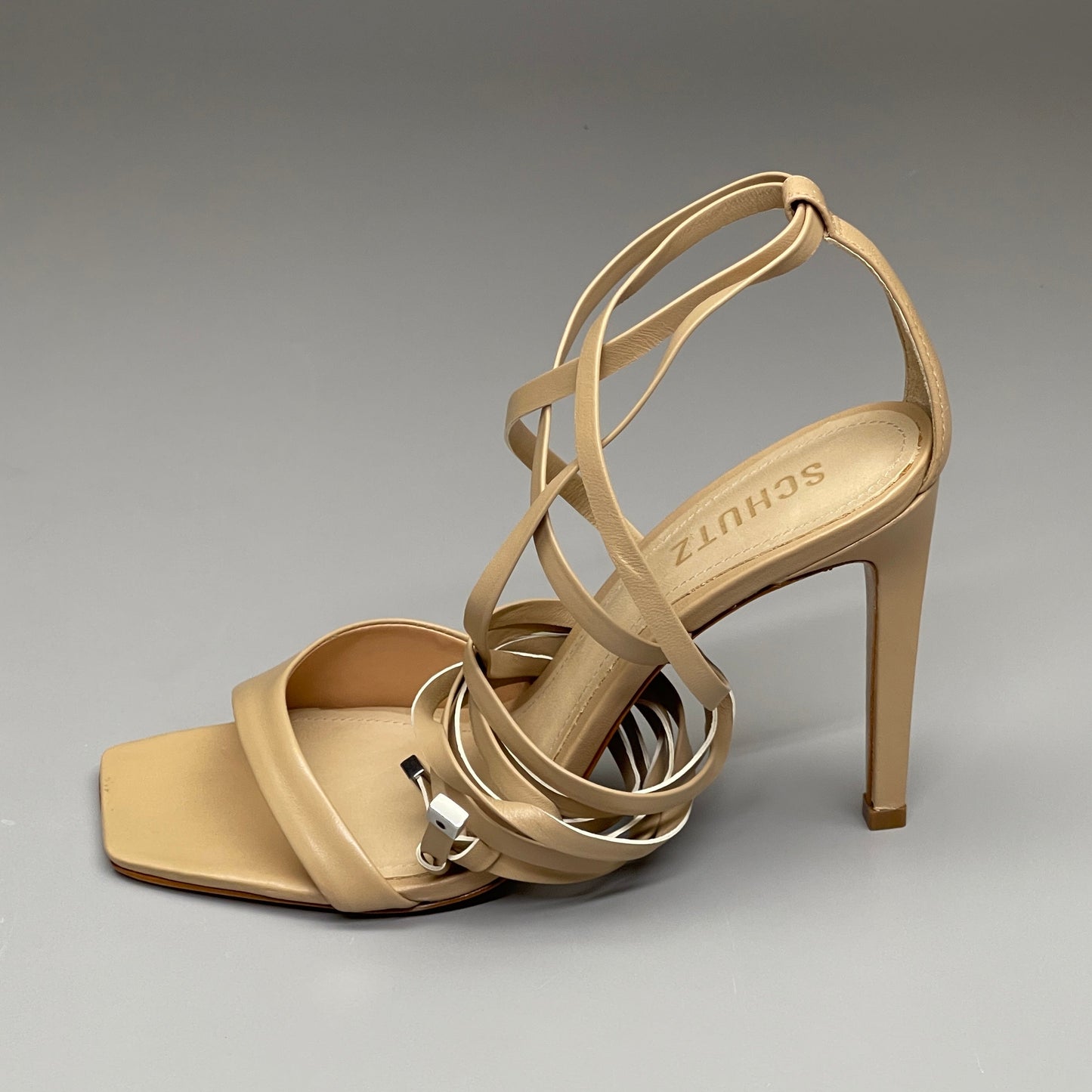 SCHUTZ Bryce Ankle Tie Women's Leather High Heel Sandal Light Nude Sz 7B (New)