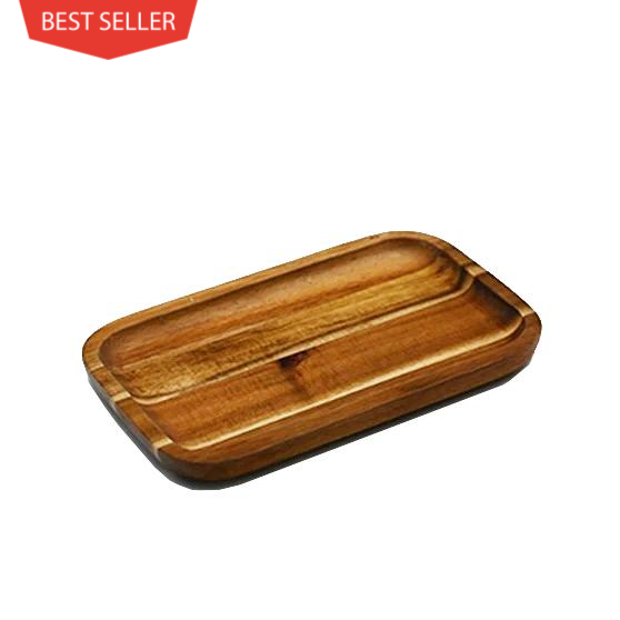 [ Set of 6 ] Zavis Green Acacia Wood Serving rectangle Stackable Tray / Dish 8" X 5" | Dishwasher Safe-0