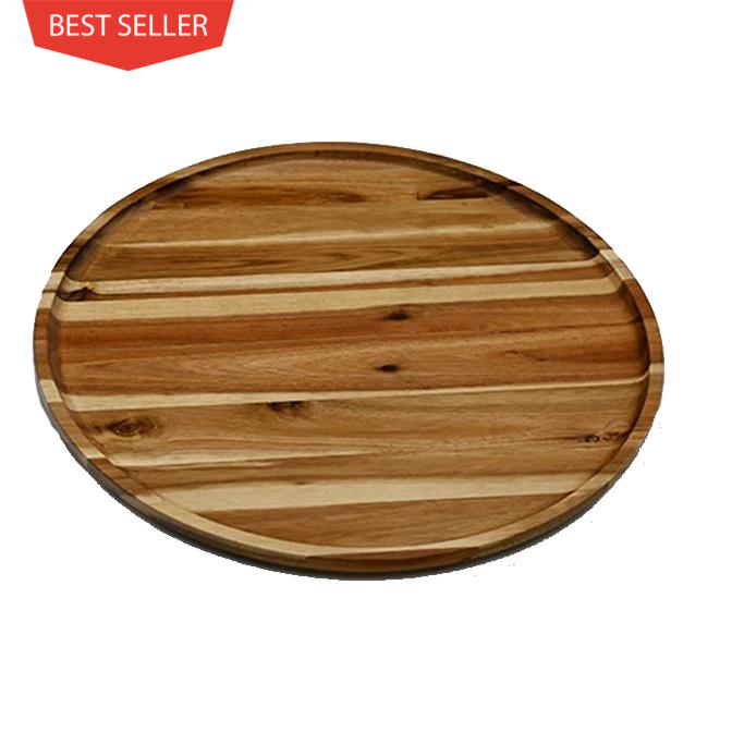 Zavis Green Acacia Wood Round Stackable Plate / Platter 16" | Dishwasher Safe-0