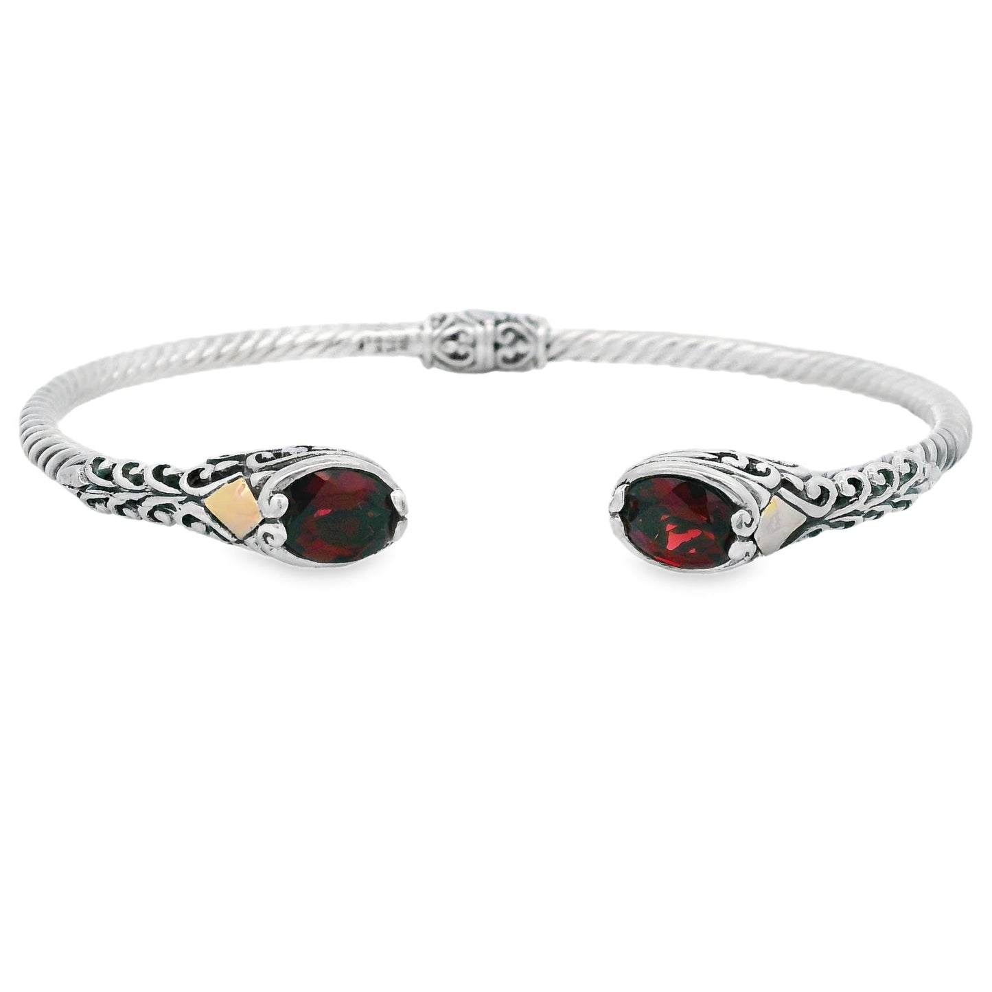 Garnet Bangle Bracelet Sterling Silver 18KT Gold