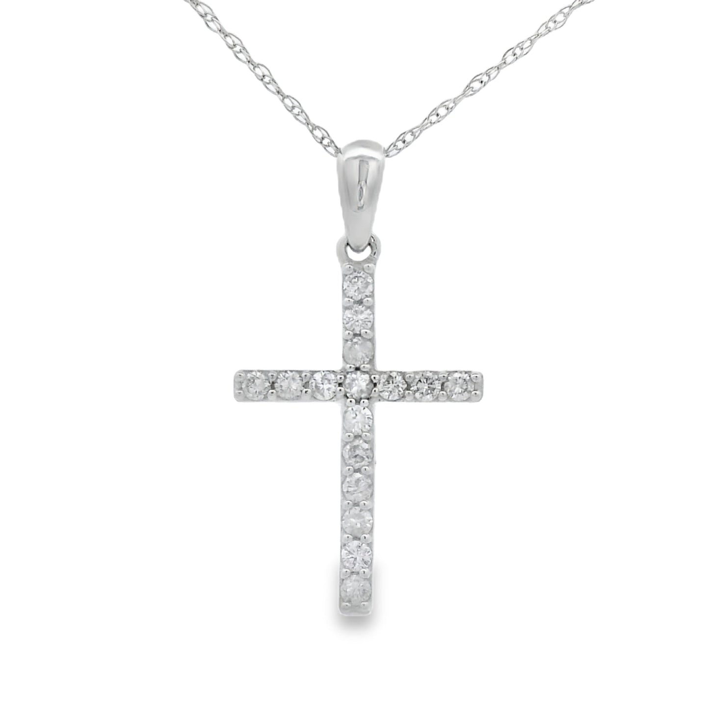 .19ct Diamond Cross Religious Pendant 14KT White Gold