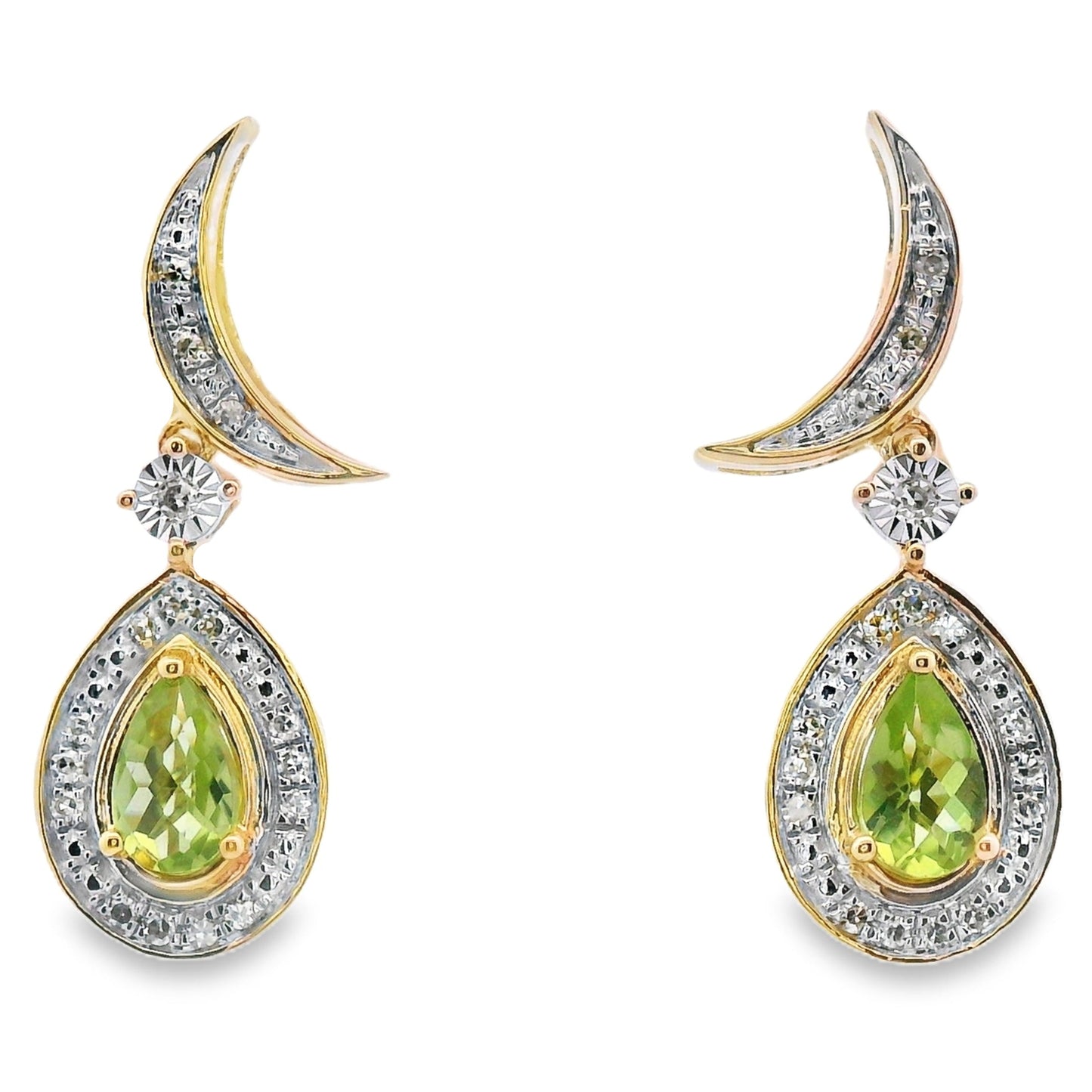 .52ct Peridot Diamond Dangle Earrings 10KT Yellow Gold