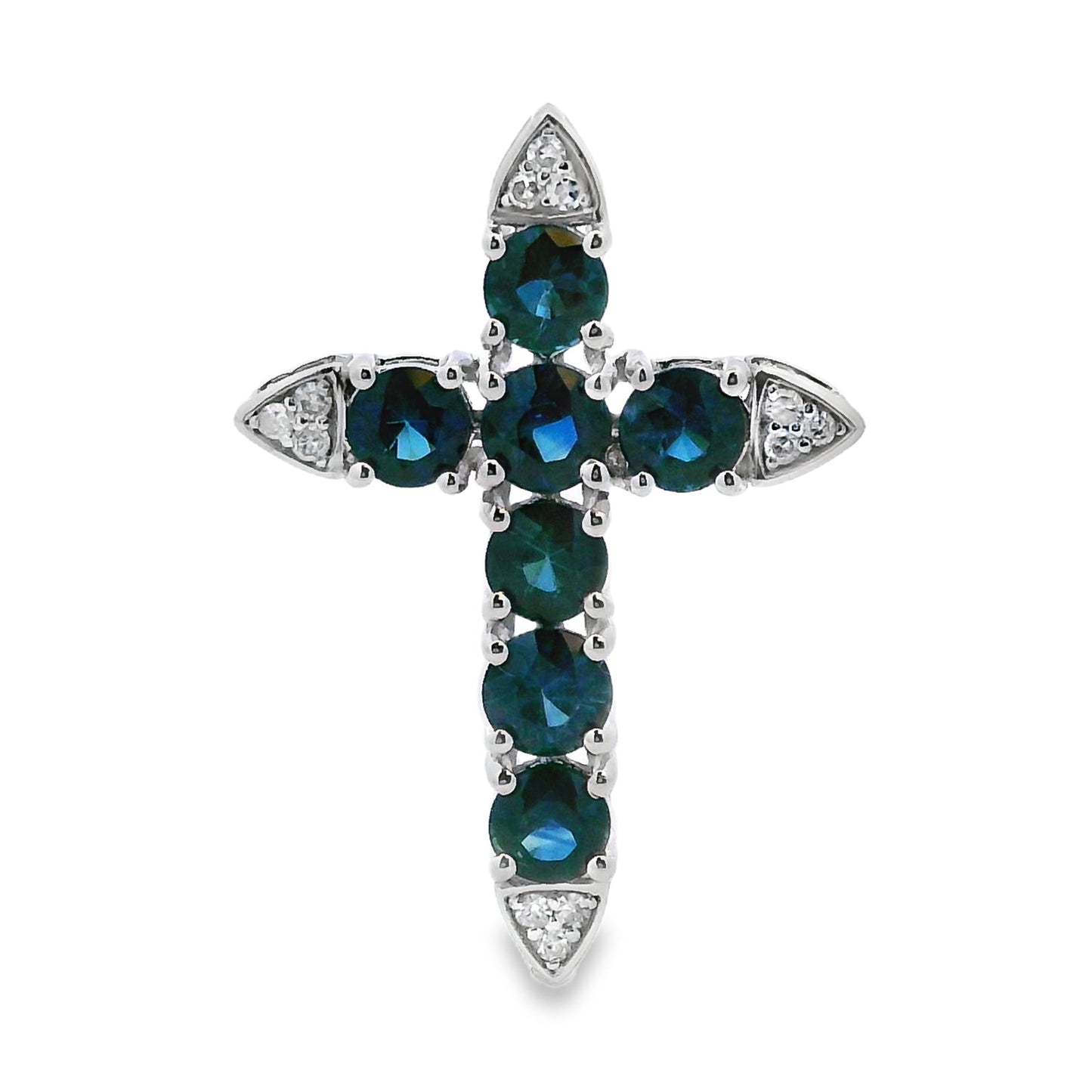 1.68ct Sapphire Cross Religious Pendant 14KT White Gold