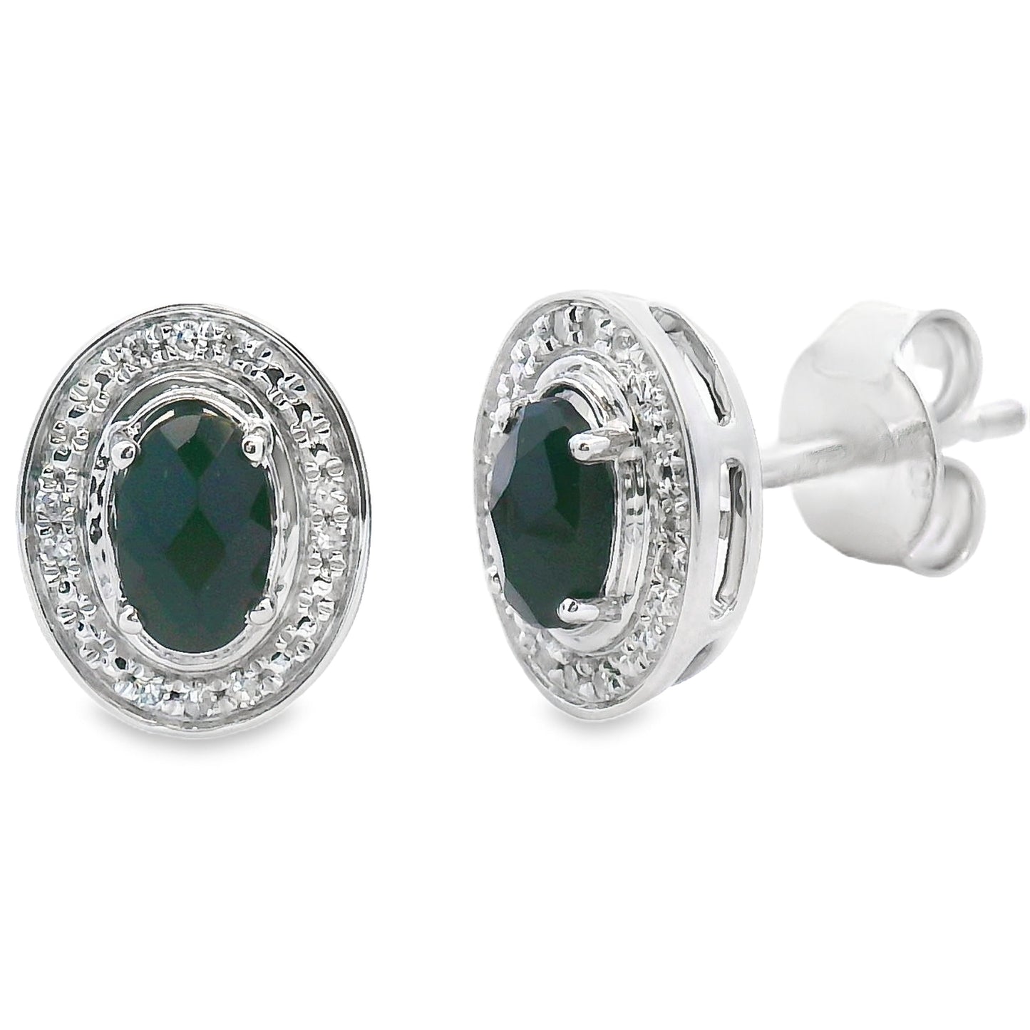 Genuine .56ct Onyx Diamond Earrings 10KT White Gold