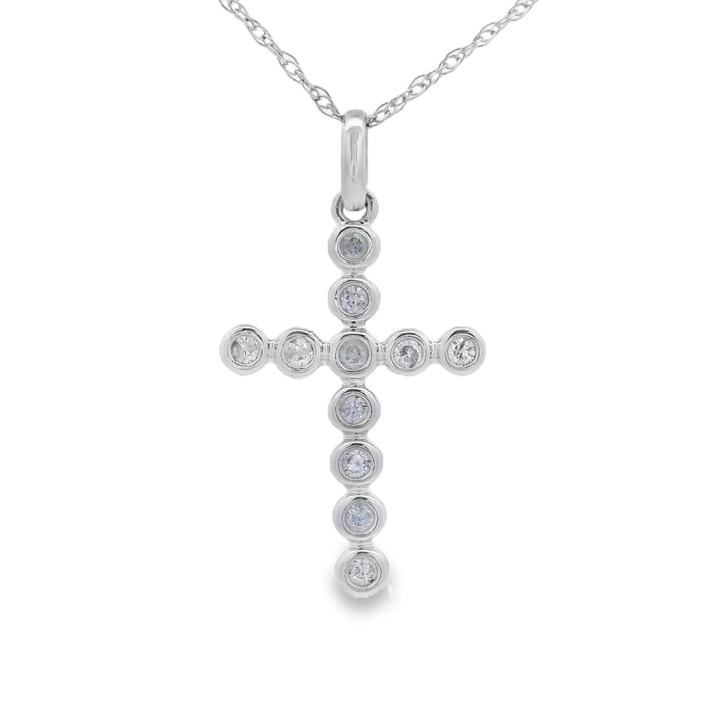 .09ct Diamond Cross Religious Pendant 14KT White Gold