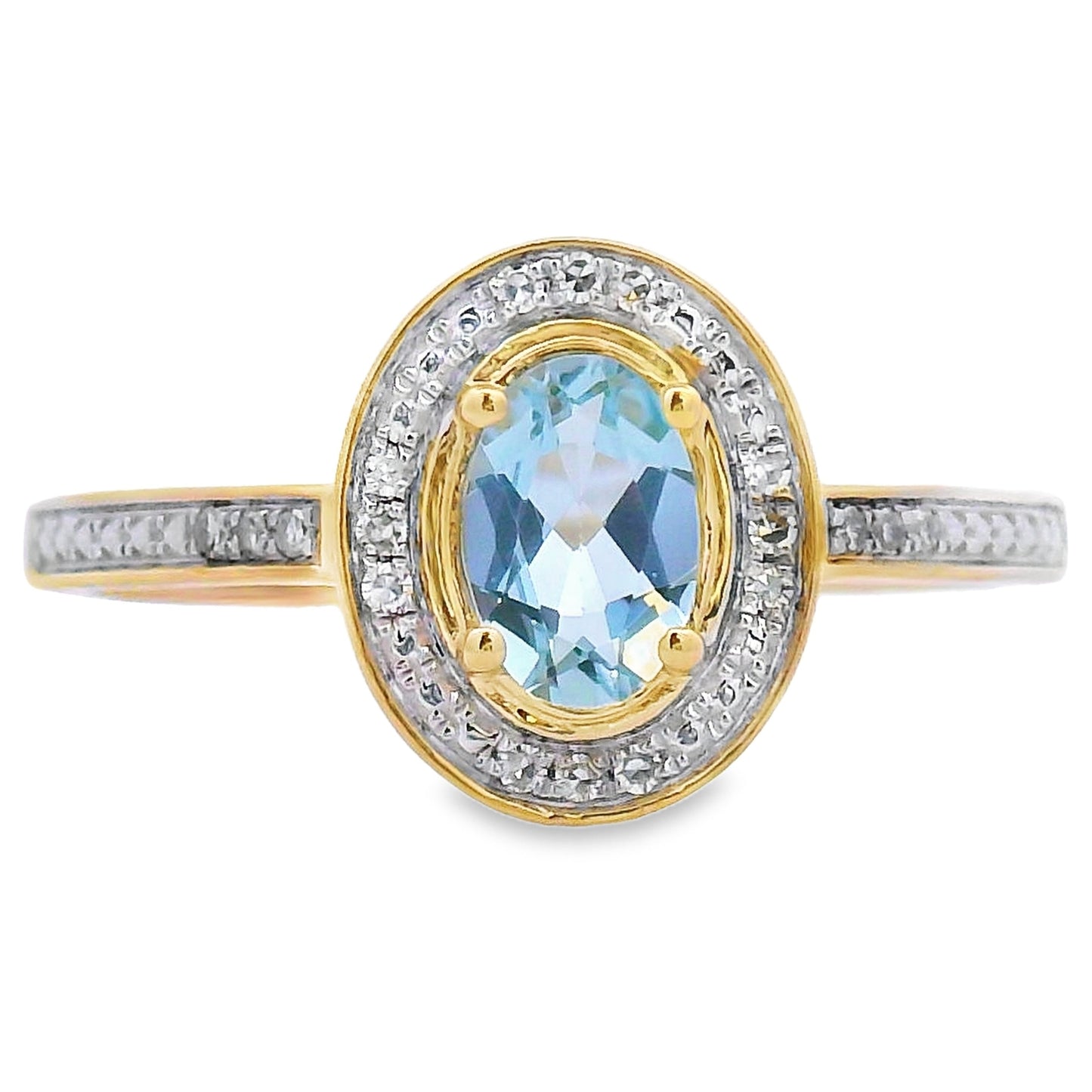 Genuine .40ct Aquamarine Diamond Ring 10KT Yellow Gold