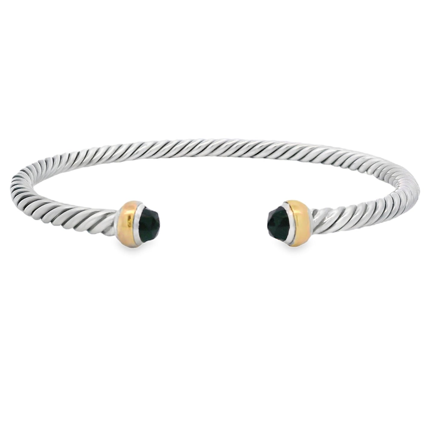 Natural Onyx Bangle Bracelet Sterling Silver 18KT Gold