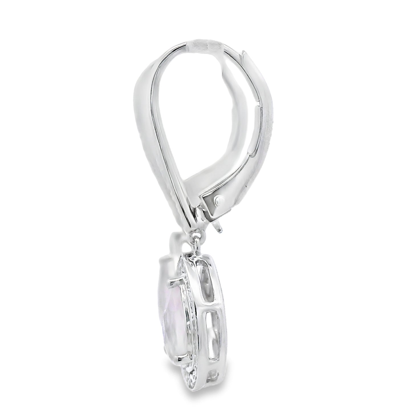 Rose Quartz Diamond Dangle Earrings 10KT White Gold