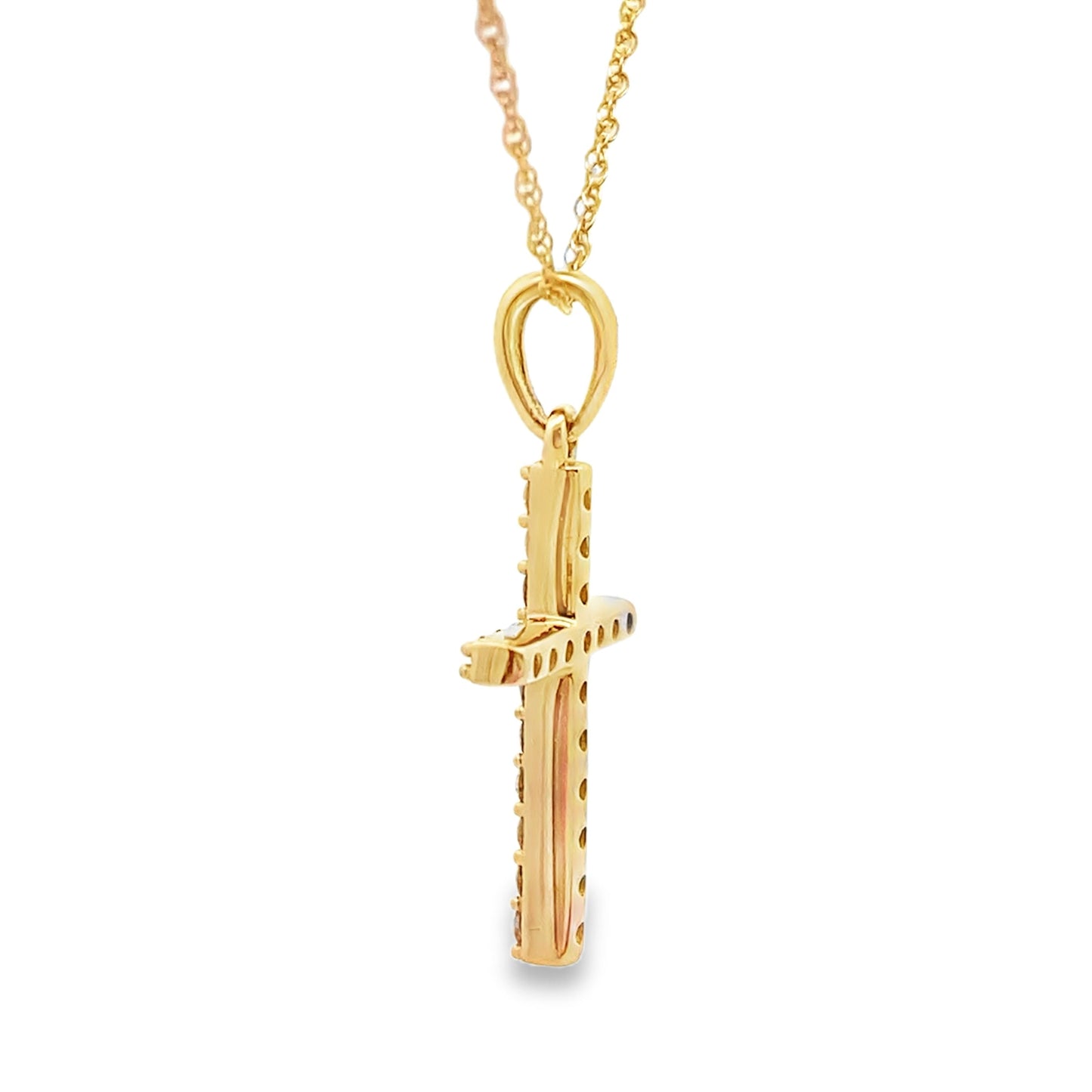 .13ct Diamond Cross Religious Pendant 14KT Yellow Gold