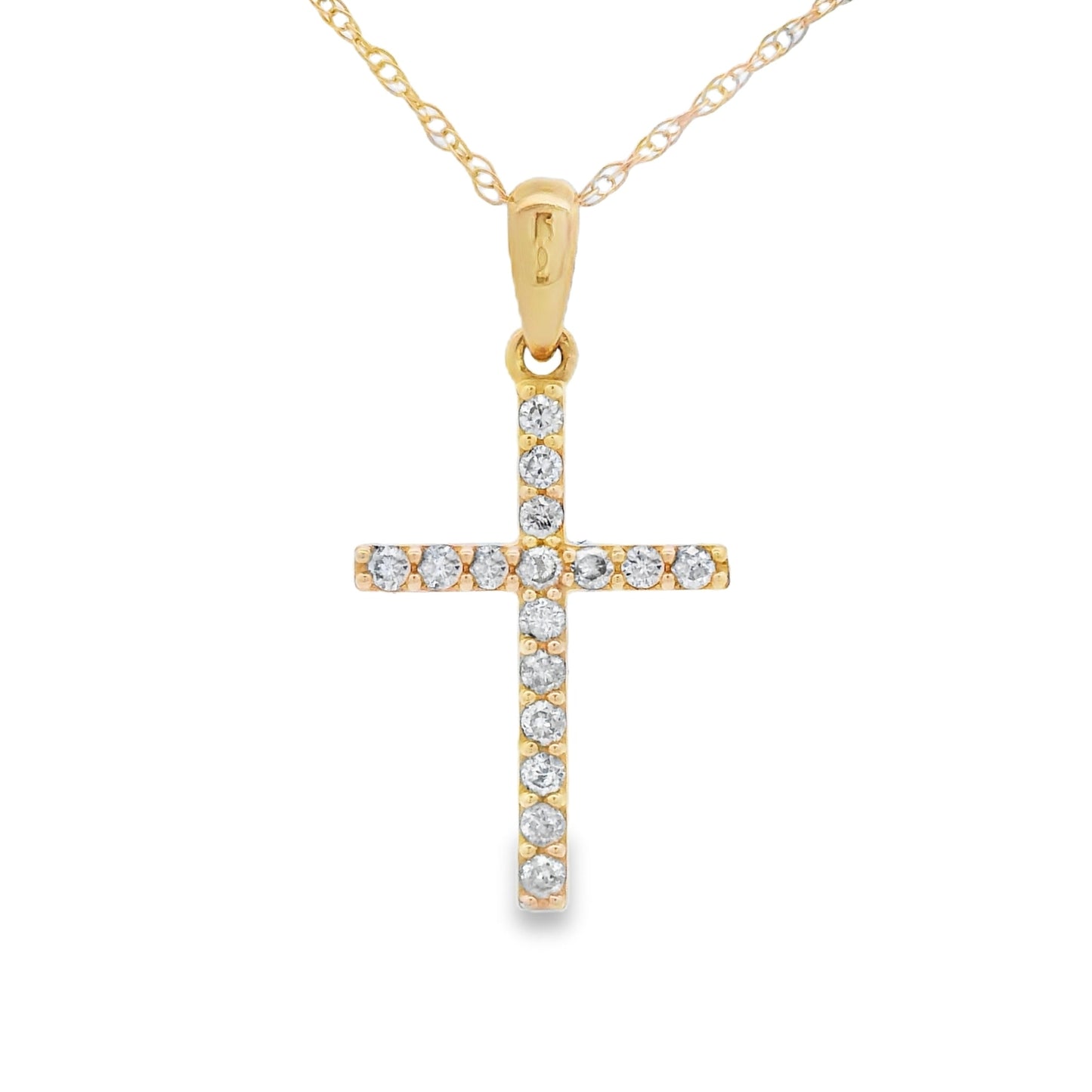 .13ct Diamond Cross Religious Pendant 14KT Yellow Gold