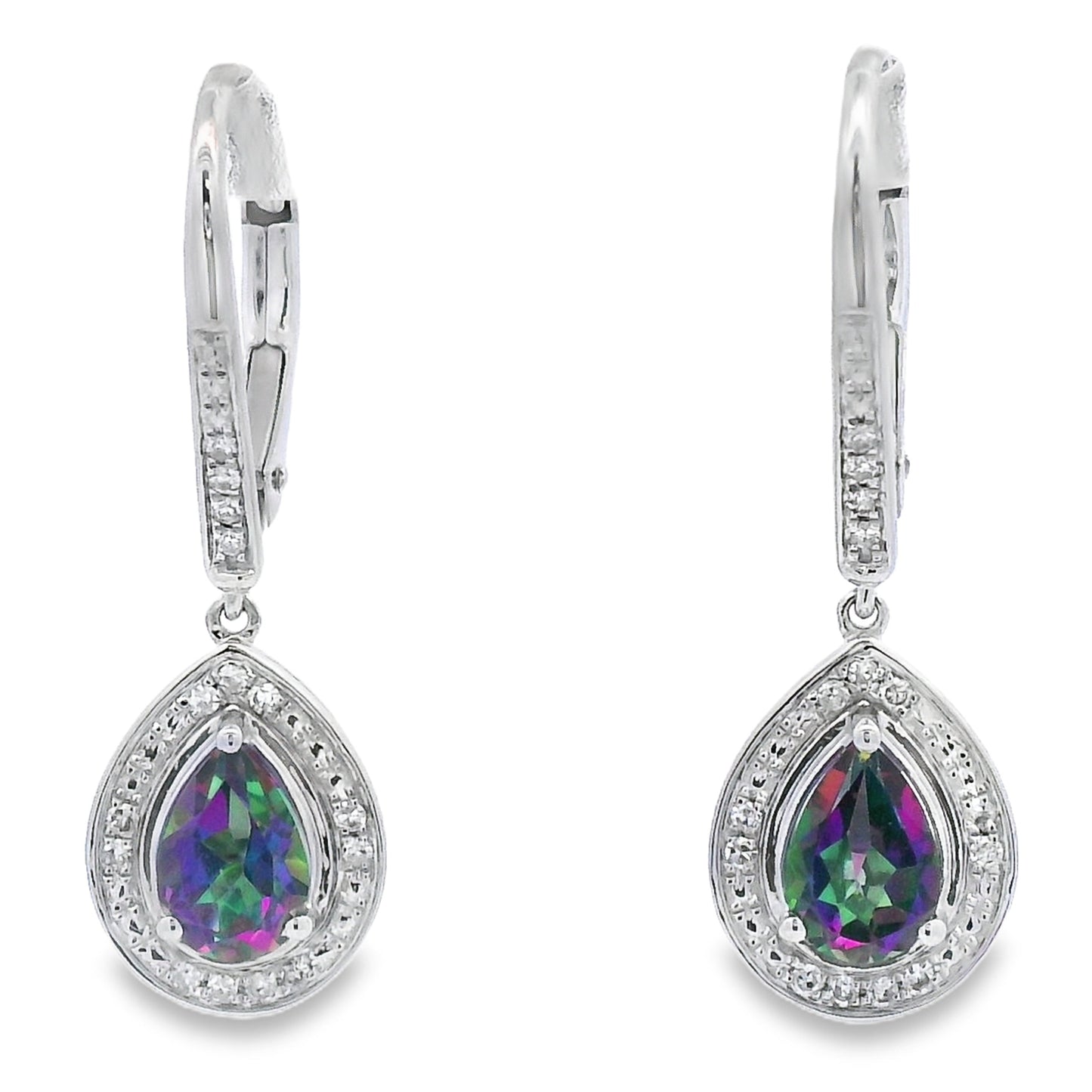 Mystic Fire Topaz Dangle Earrings 10KT White Gold