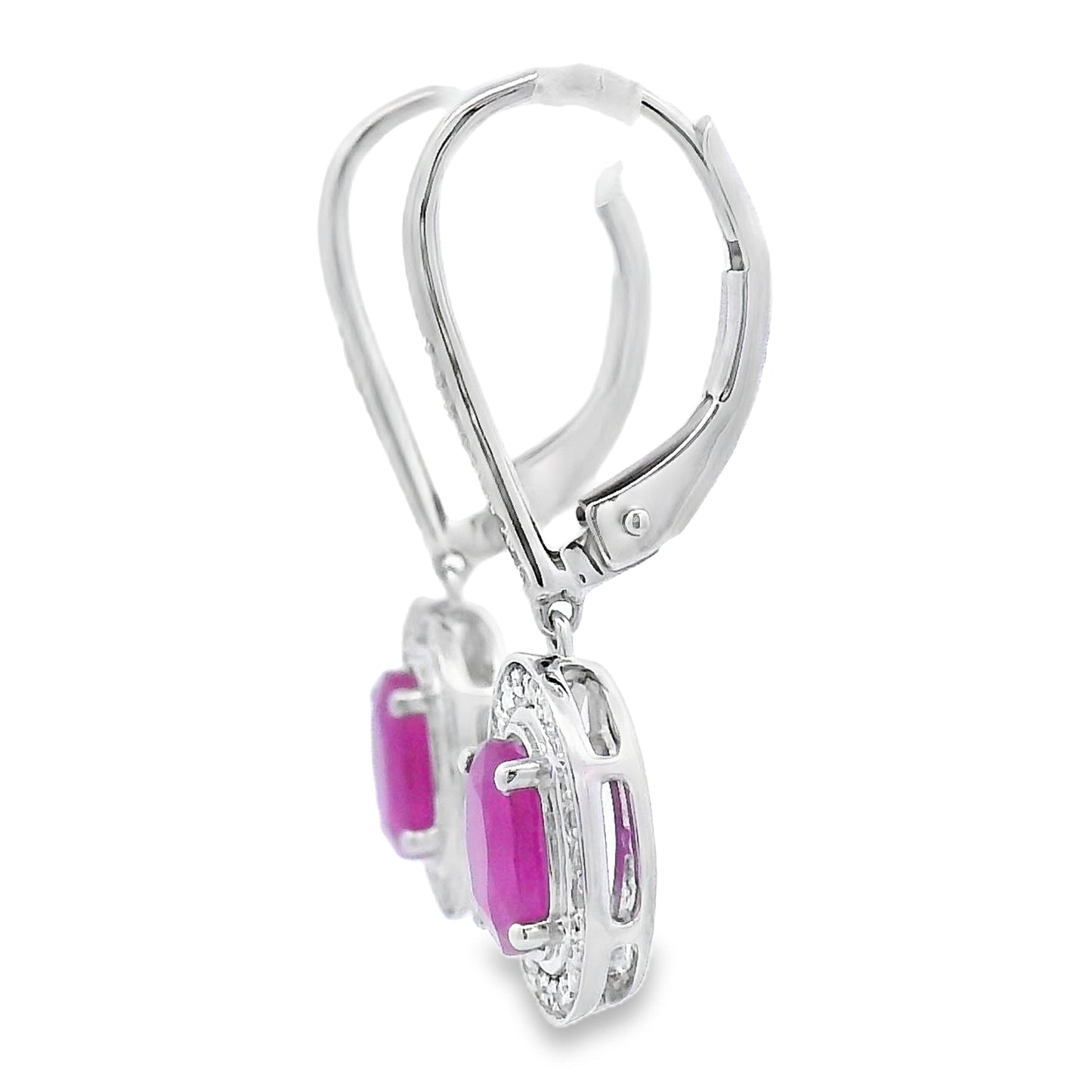 1.28ct Ruby Diamond Dangle Earrings 10KT White Gold