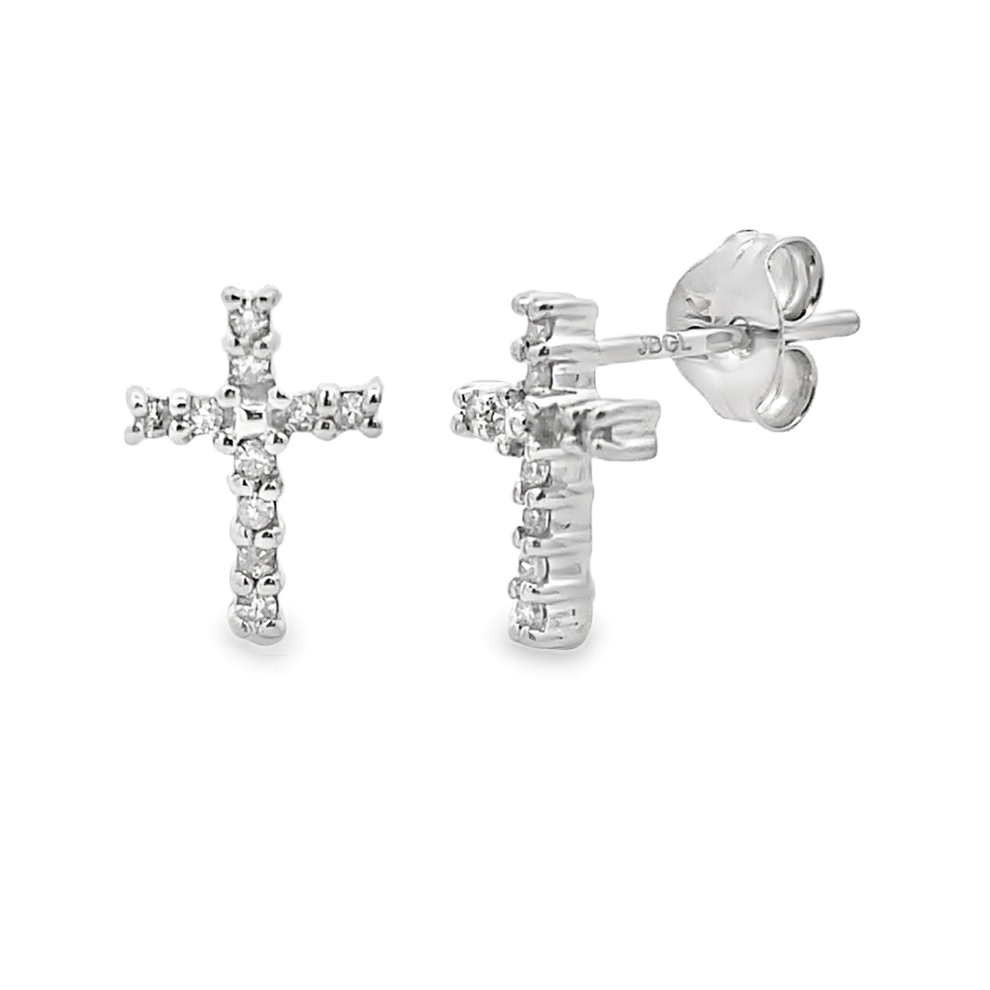 Natural .04ct Diamond Cross Earrings 10KT White Gold