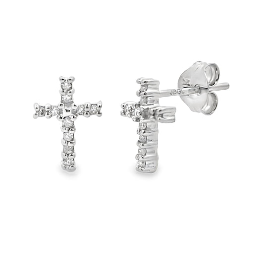 Natural .04ct Diamond Cross Earrings 10KT White Gold