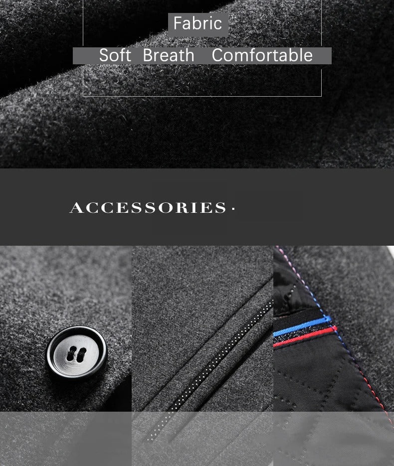 Mens Winter Wool Coat Stand Collar Business Jacket (Gray)-2