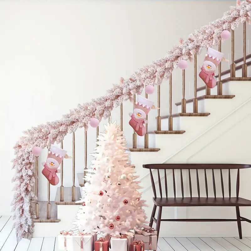 Christmas Pink Snowflake Pine Wreath-2