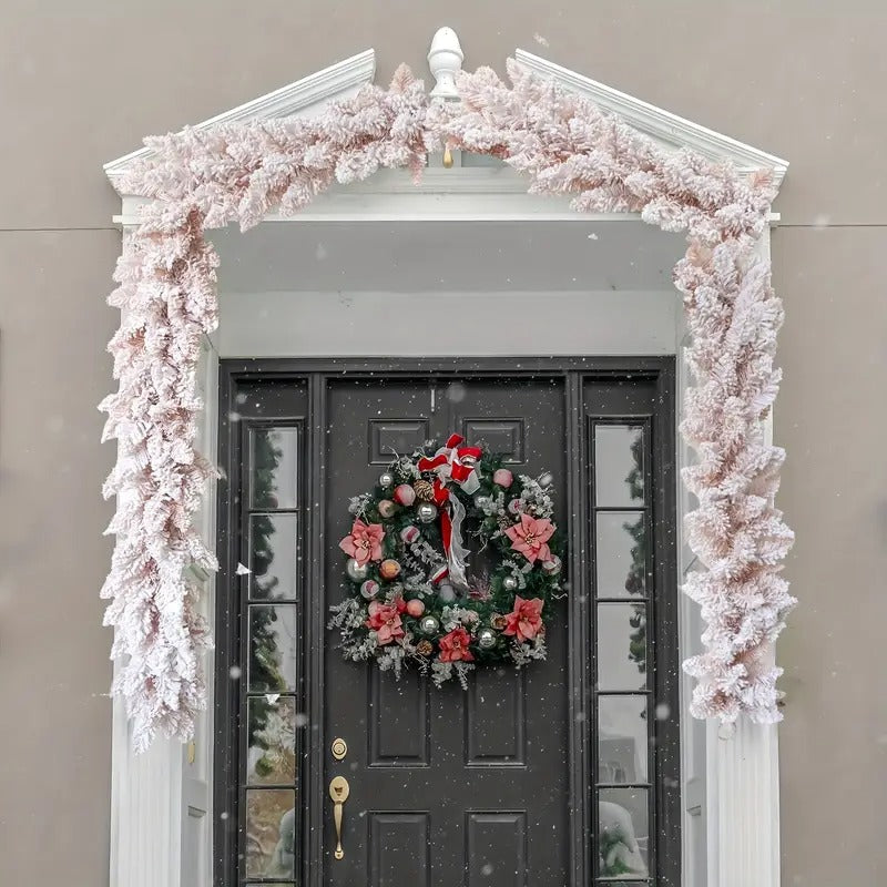 Christmas Pink Snowflake Pine Wreath-3