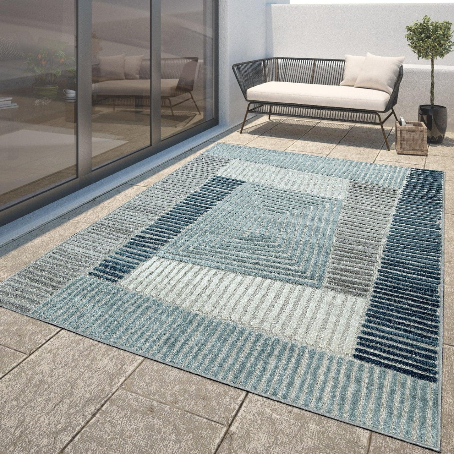 In- & Outdoor Rug Marrakesh Carved Design - Aqua Blue-0