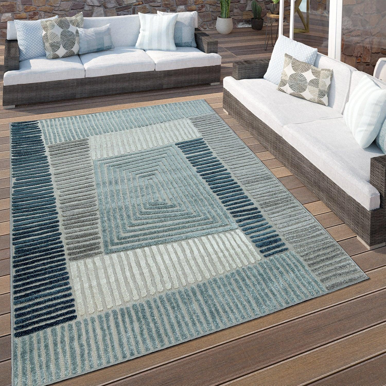 In- & Outdoor Rug Marrakesh Carved Design - Aqua Blue-1