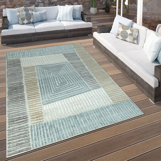 In- & Outdoor Rug Marrakesh Carved Design - Brown Blue-0