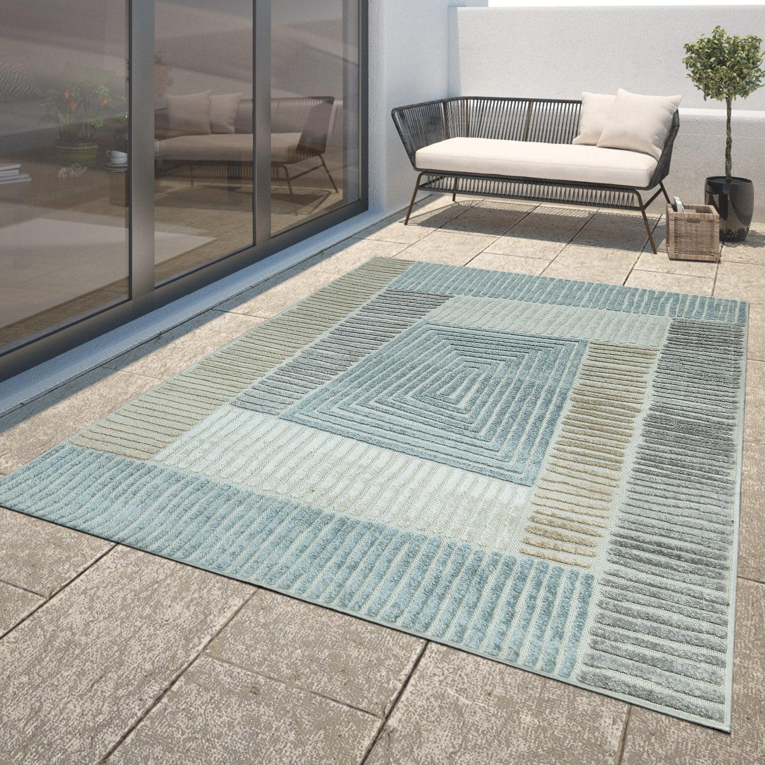 In- & Outdoor Rug Marrakesh Carved Design - Brown Blue-1