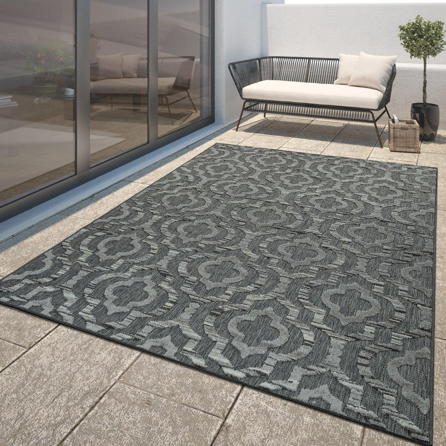 In- & Outdoor Rug Marrakesh Moroccan Ornaments - Dark Grey-0