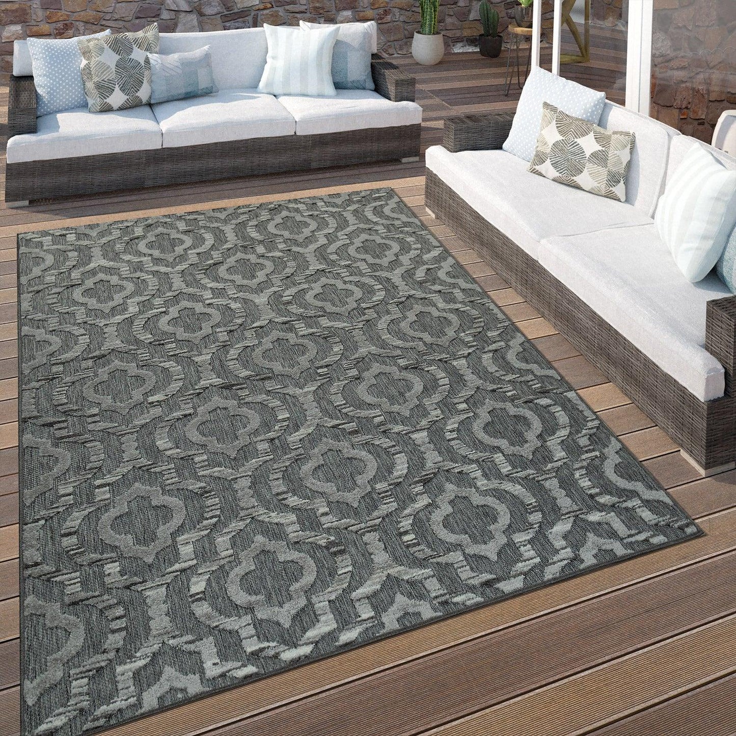 In- & Outdoor Rug Marrakesh Moroccan Ornaments - Dark Grey-1