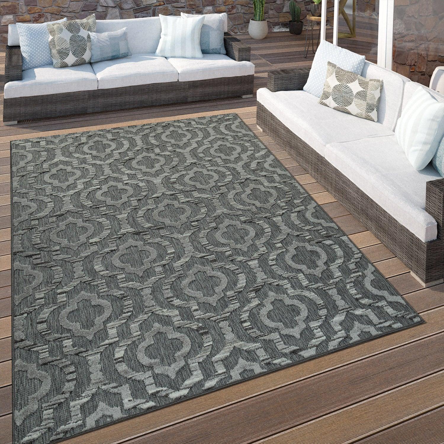 In- & Outdoor Rug Marrakesh Moroccan Ornaments - Dark Grey-1