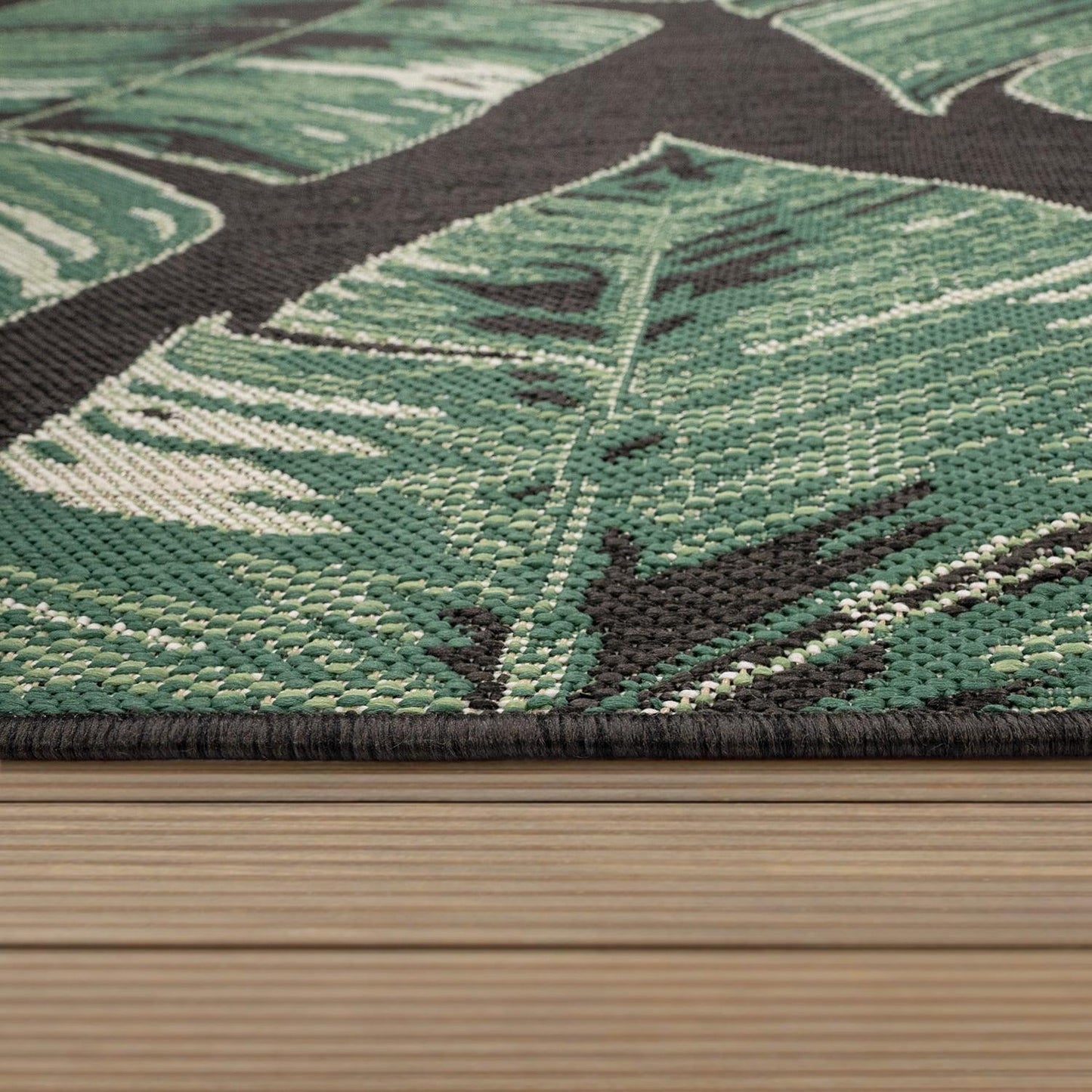 In- & Outdoor Rug Ostende Jungle Leaves - Black Green-4