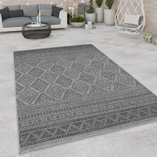 Outdoor Rug Vermont Boho Diamond Pattern - Dark Grey-0