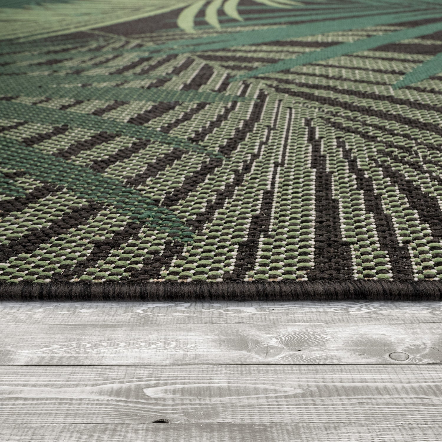 Outdoor Rug Ostende Tropical Palm Leaves - Black Green-4