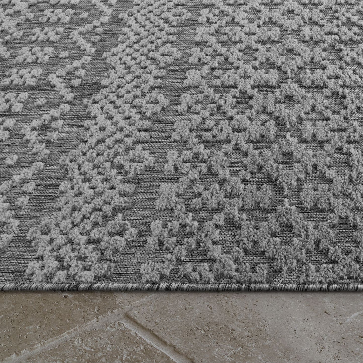 In- & Outdoor Rug Marrakesh High/Low Effect Trellis in Anthracite-2