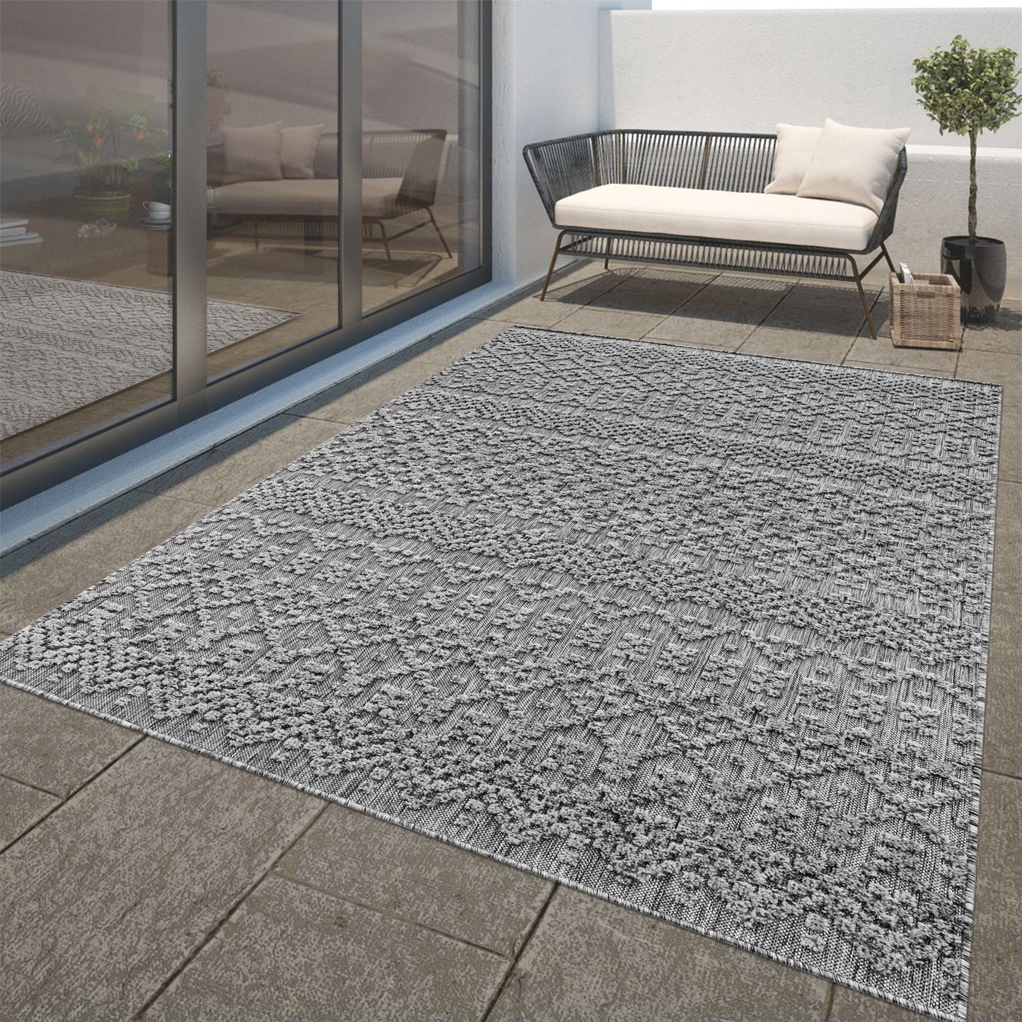 In- & Outdoor Rug Marrakesh High/Low Effect Trellis in Anthracite-0