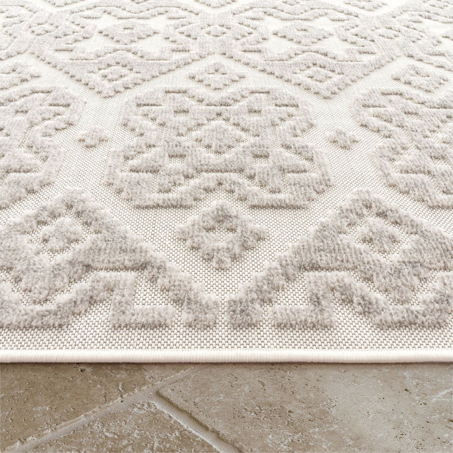 In- & Outdoor Rug Marrakesh High/Low Effect Trellis in Cream-2