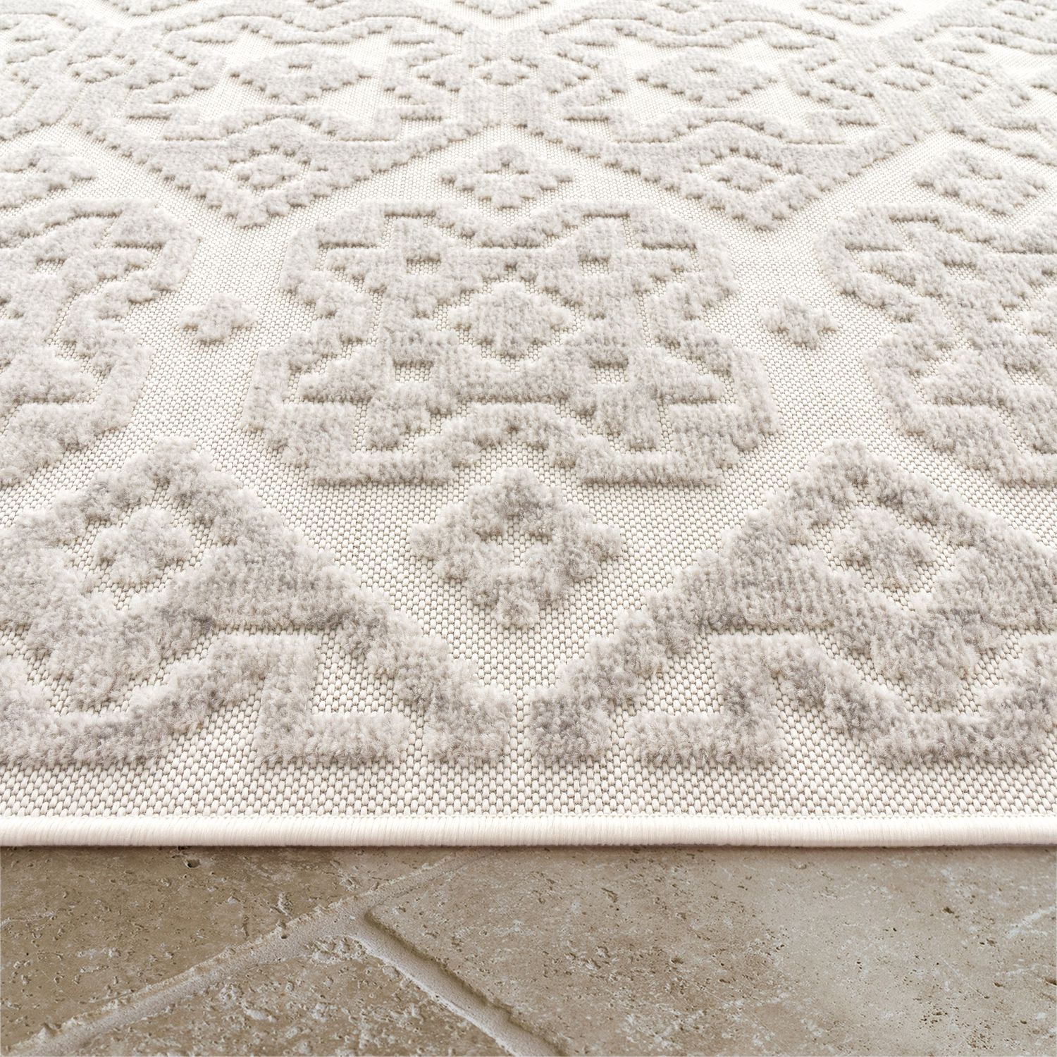 In- & Outdoor Rug Marrakesh High/Low Effect Trellis in Cream-2